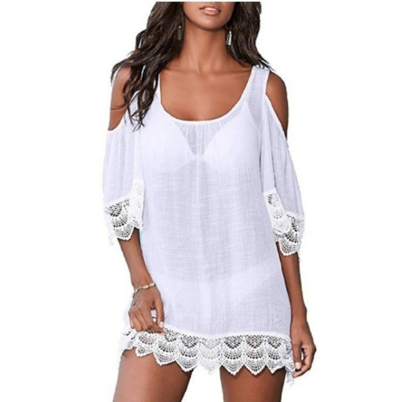 LAST 1⭐WHITE CROCHET LACE SWIM COVER UP - Picture 2 of 2